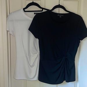 TWO INC SHORT SLEEVE WHITE & BLACK ROUND NECK TOPS/RUCHING DETAILING/SIZE SMALL